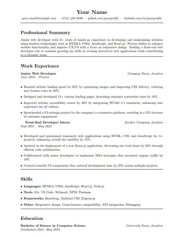 Full-Stack Resume Preview